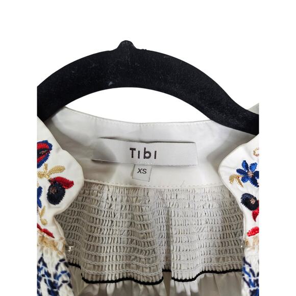 Tibi XS Cora Embroidered Tunic Top White Boho Cotton Coastal Smocked Floral - Picture 5 of 6